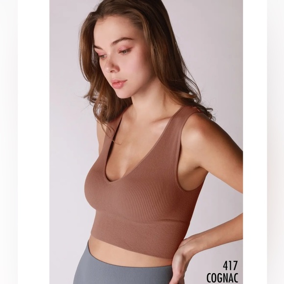 Nikibiki Soft Plunge V Neck Crop Top | ONE SIZE | Cognac - Picture 1 of 2